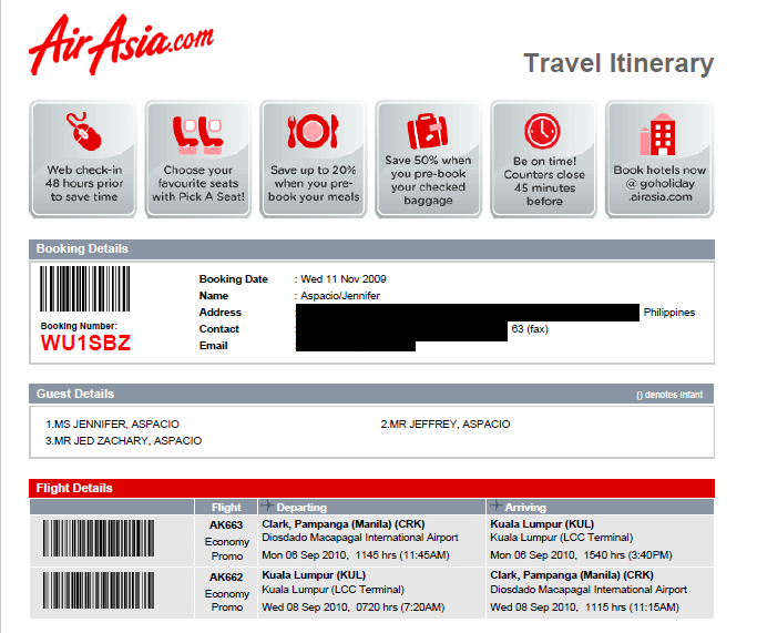 Air Asia flight itinerary - Marriage and Beyond